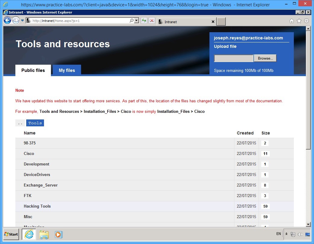 Practice Labs screenshot.